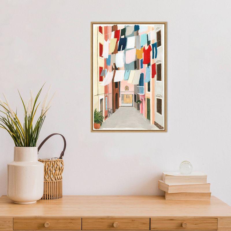 16" x 23" Laundry Day II by Grace Popp Framed Canvas Wall Art - Amanti Art: Urban Cityscape Decor