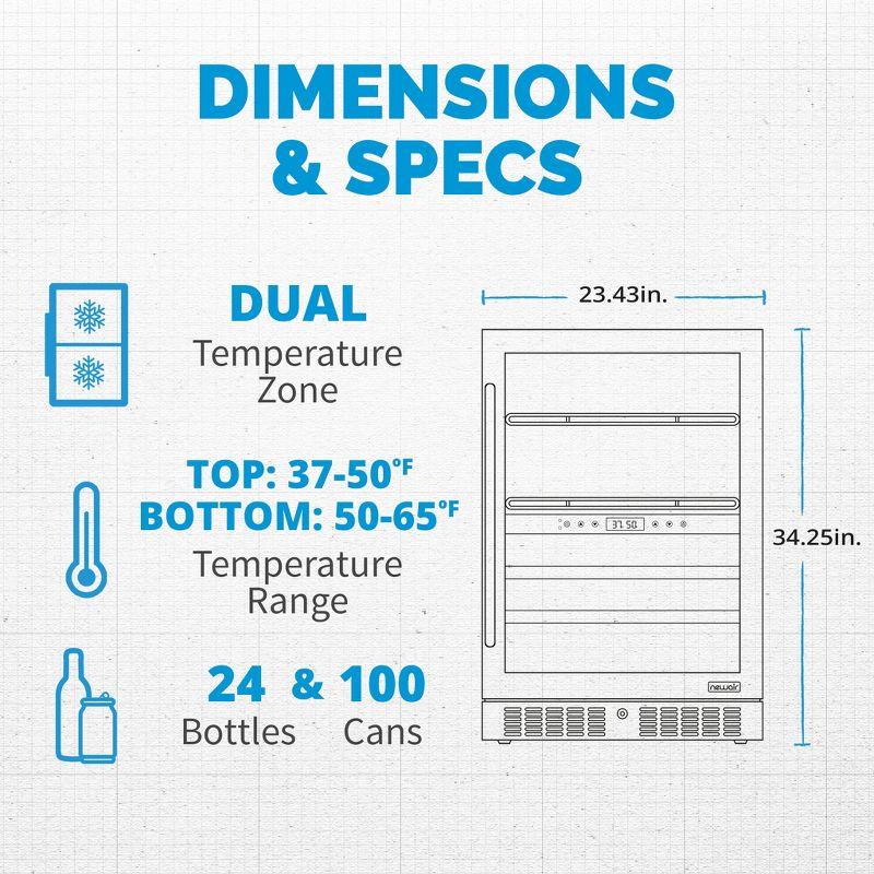 Newair 24" Built-in Dual Zone Wine and Beverage Refrigerator 24 Bottles & 100 Cans, Black Stainless Steel, Drinks and Wine Combination Fridge