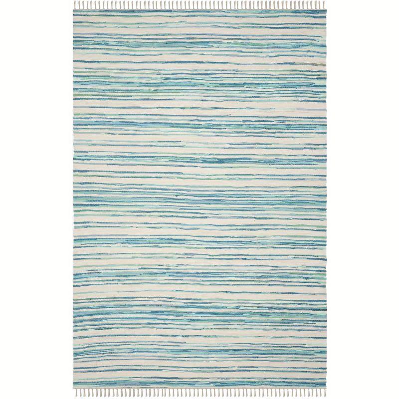 Rag Rug RAR126 Hand Woven Indoor Area Rug - 6'x9' - Ivory/Green - Safavieh