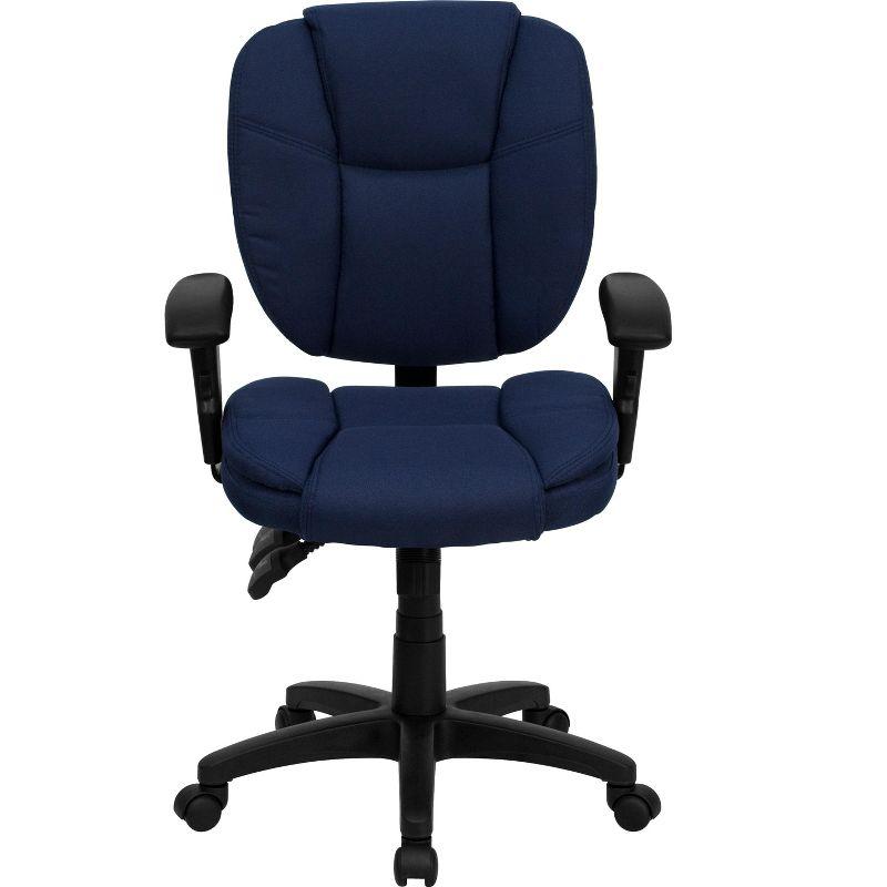 Navy Blue Fabric Mid-Back Ergonomic Task Chair with Adjustable Arms