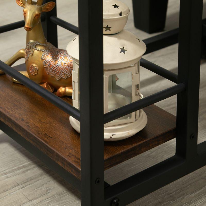 HOMCOM C Shaped End Table with Storage Shelves, Mobile Side Table with Wheels for Sofa Couch, Bed, Metal Frame