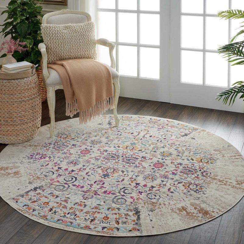 Nourison Vintage Kashan VKA02 Ivory/Light Blue/Orange Indoor Area Rug - 4' x ROUND