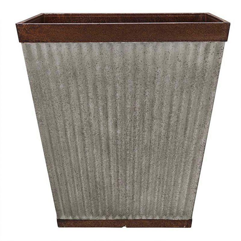 16" Rustic Galvanized Resin Square Planter