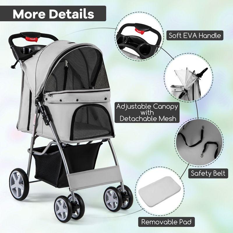 Tangkula Folding Pet Stroller 4-Wheel Pet Travel Carrier w/Storage Basket Gray