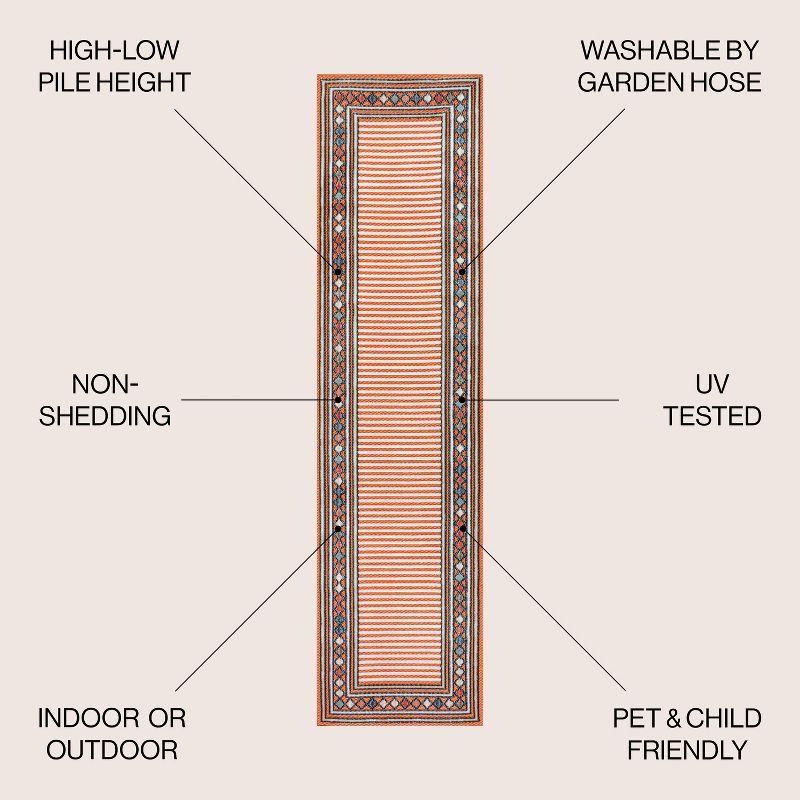 JONATHAN Y Sebastian High-Low Modern Diamond Border Orange/Ivory 2 ft. x 8 ft. Indoor/Outdoor Runner Rug