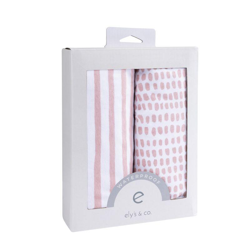 Ely's & Co. Baby Fitted Waterproof Crib Sheet  100% Combed Jersey Cotton  Mauve Pink Stripes & Splash 2 Pack