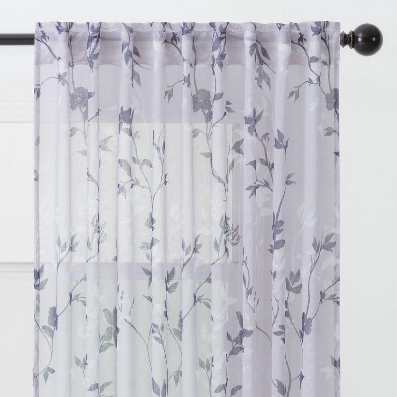 Chanasya 2pk Floral Textured Sheer Window Curtain Panels - Set of 2