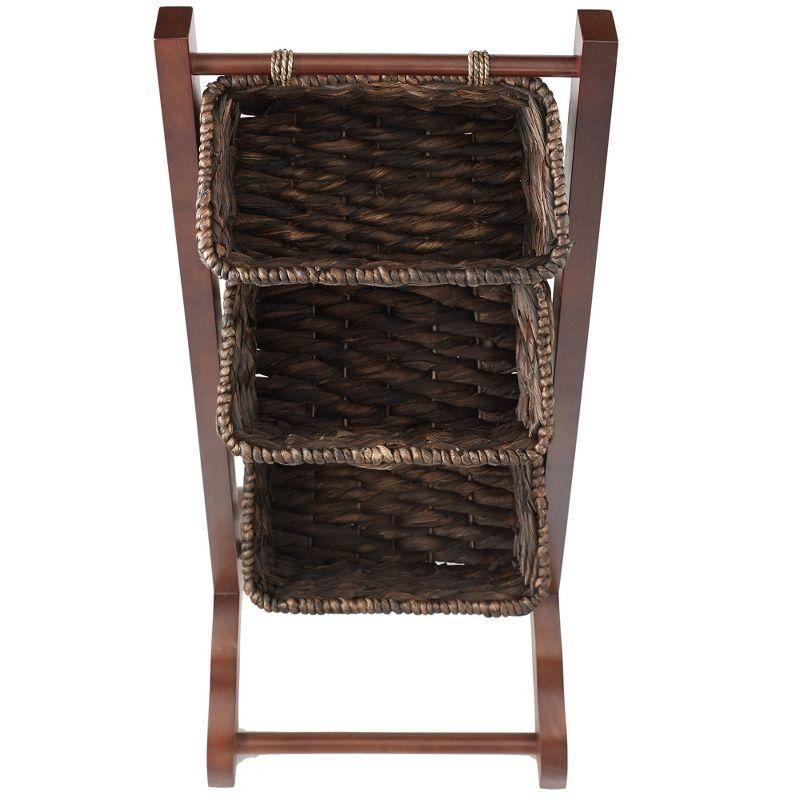 Casafield 3-Tier Floor Stand with Hanging Storage Baskets - Wood Tower Rack for Bathroom, Kitchen, Laundry, Living Room