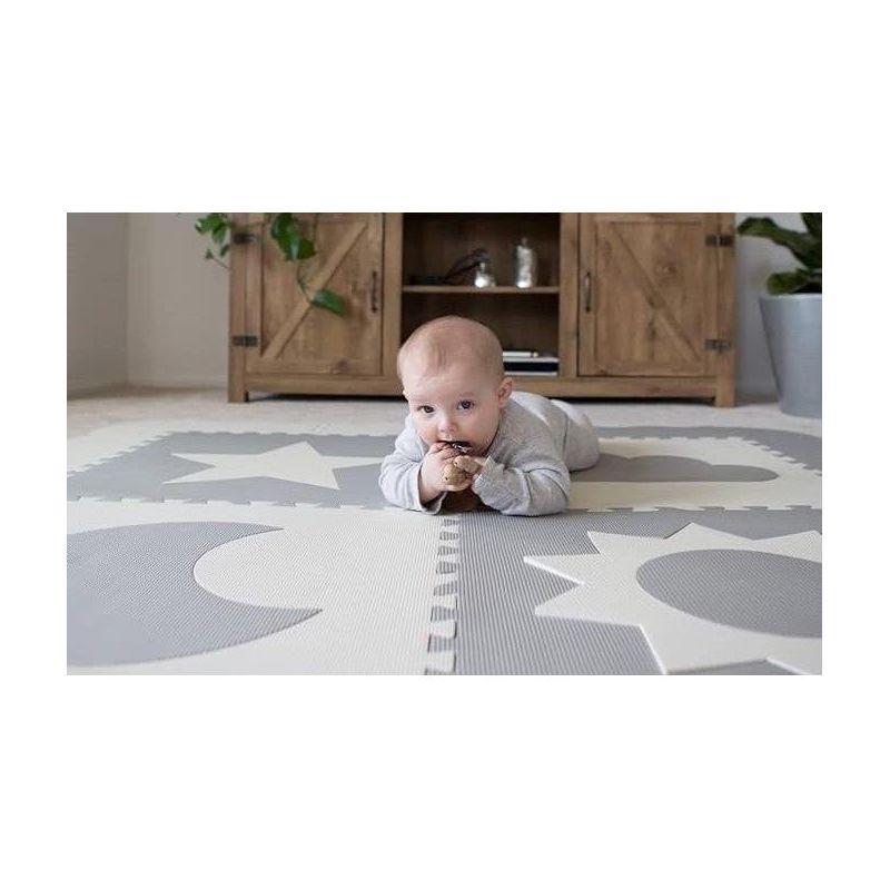 CHILDLIKE BEHAVIOR Baby Play Mat Tiles - Non Toxic Foam Floor Mat for Playroom & Nursery, 61"x61" X-Large, Biege