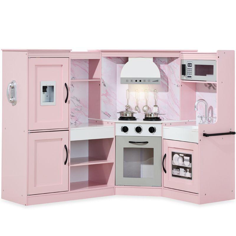 Best Choice Products Pretend Play Corner Kitchen, Interactive Wooden Kids Set w/ Lights & Sounds - Pink