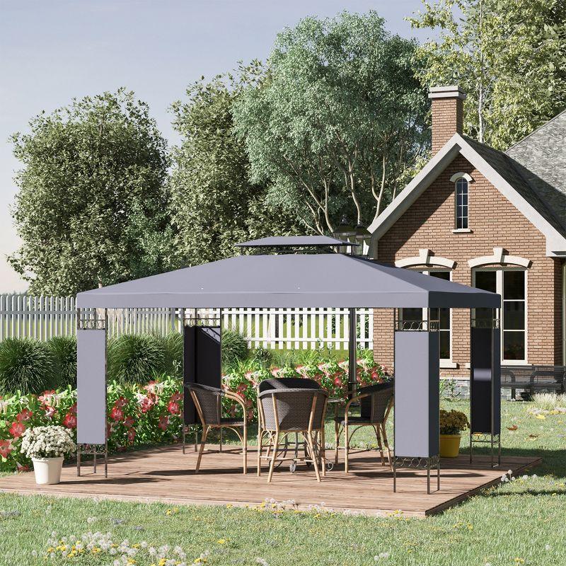 Outsunny 13' x 10' Patio Gazebo Outdoor Canopy Shelter with Double Vented Roof, Steel Frame for Lawn Backyard and Deck