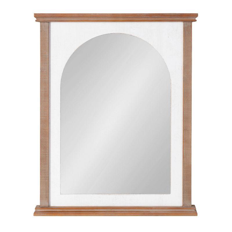 22" x 28" Brenna Wood Framed Arch Decorative Wall Mirror Brown/White - Kate & Laurel: Vintage Farmhouse Style, No Shelf