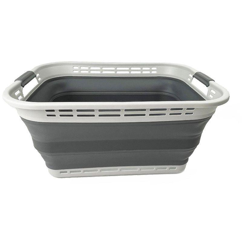 SAMMART 42L (11 Galloons) Collapsible Plastic Laundry Basket, Grey/Slate Grey