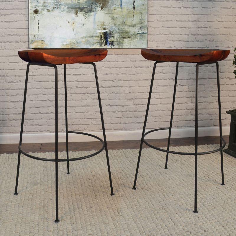 Diya Chestnut and Black Mango Wood Bar Stools, Set of 2