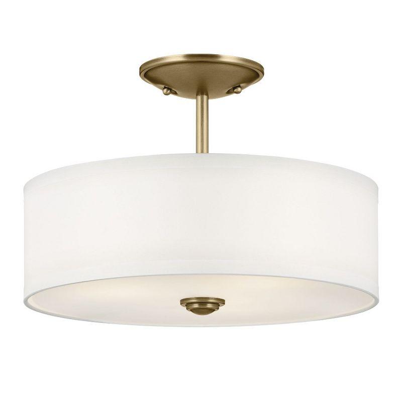 Shailene 14" 3 Light Round Semi Flush with Satin Etched White Diffuser and White Microfiber Shade in Brushed Nickel