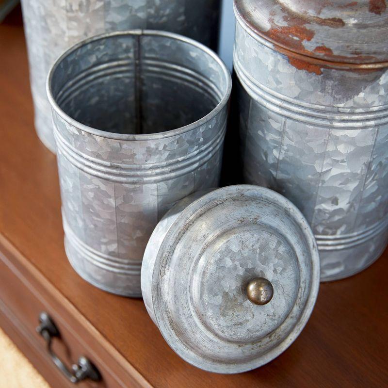 Olivia & May 3pc Decorative Galvanized Metal Canister Set Silver: Round Storage Containers with Lids