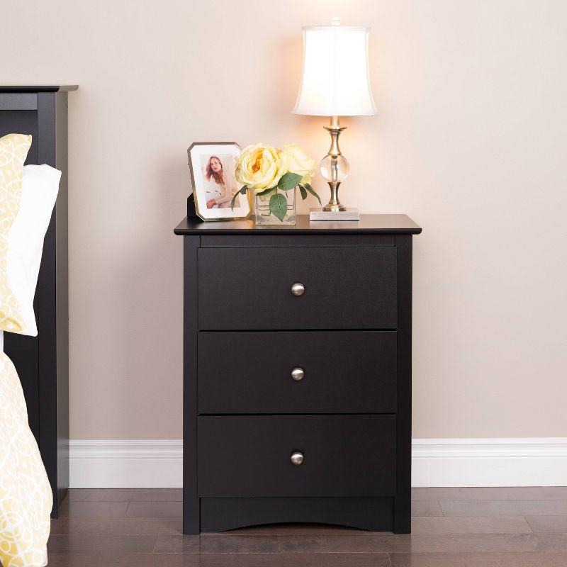 Prepac Sonoma 3 Drawer Nightstand - Black : Wood Composite Bedside Table, Rectangle Shape, Spot Clean