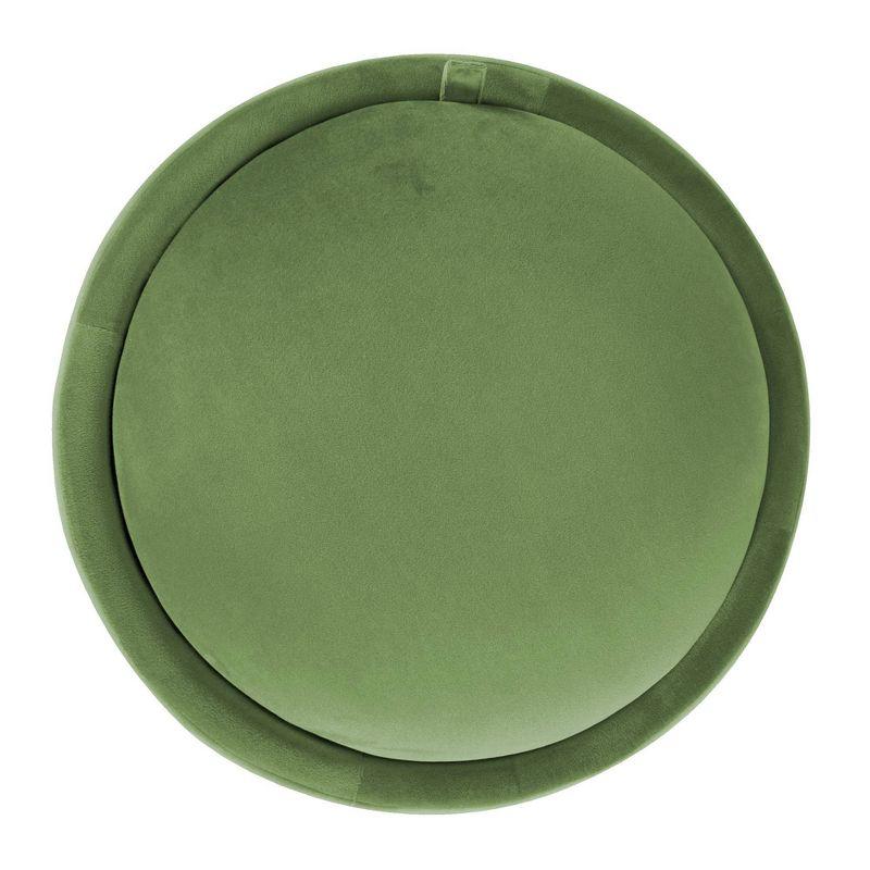 Storage Round Ottoman Green Velvet - HomePop: Upholstered Footstool, No Assembly, Polyester