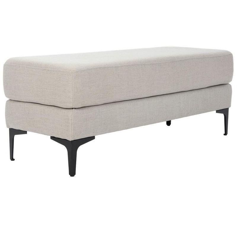 Elsie Transitional Light Grey Linen and Black Wood Bench