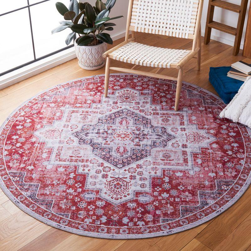 Rust and Ivory Round Washable Viscose Area Rug