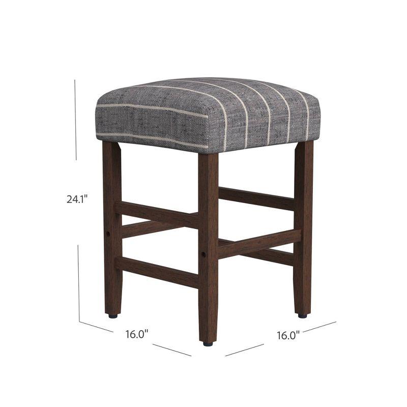 Midnight Gray Woven Stripe Backless Wood Counter Stool