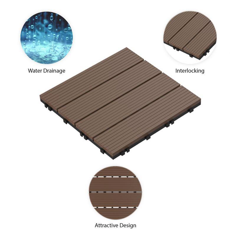 Brown Interlocking Outdoor Deck Tiles with Water Protection