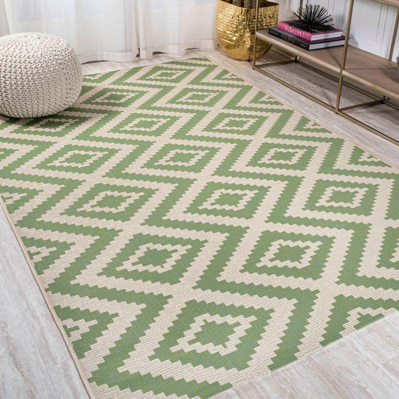 4'x6' Sintra Diamond Indoor/Outdoor Area Rug, Green/Cream - JONATHAN Y