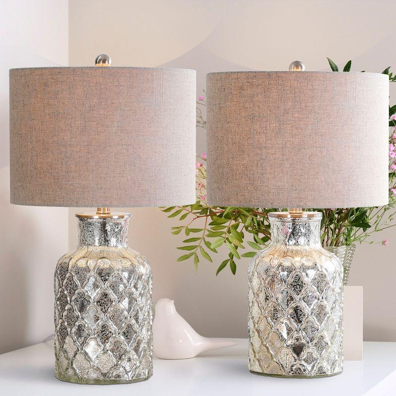 Antiqued Mercury Silver Quatrefoil Glass Table Lamp Set