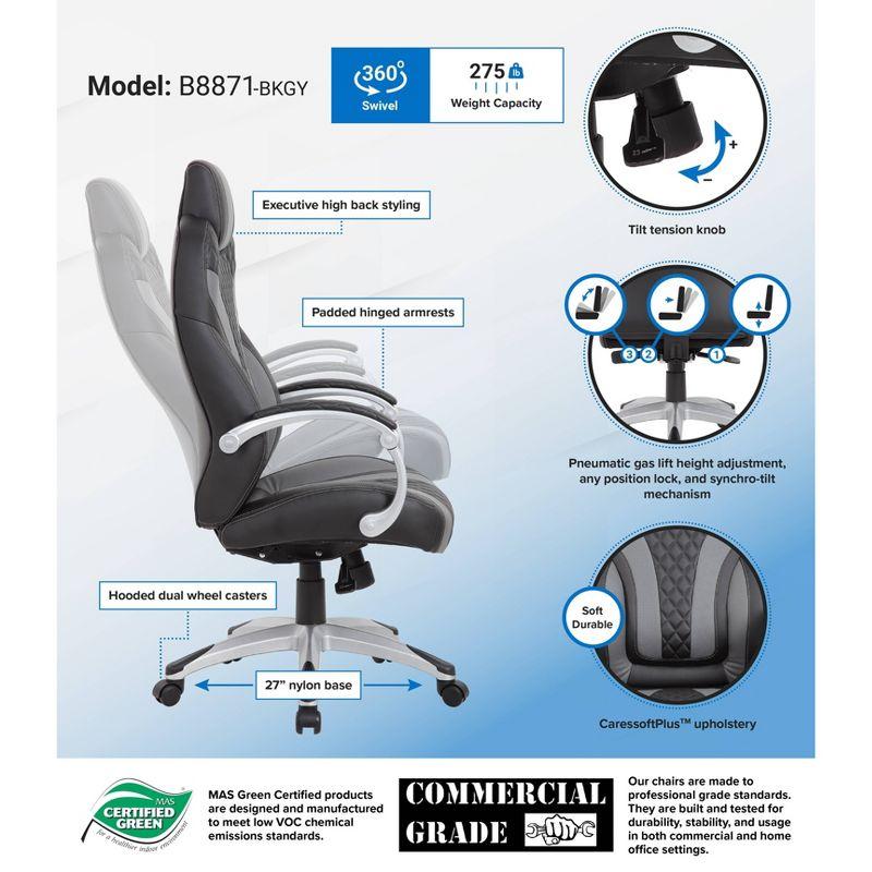 ErgoExecutive High-Back Swivel Chair in Black and Gray Leather