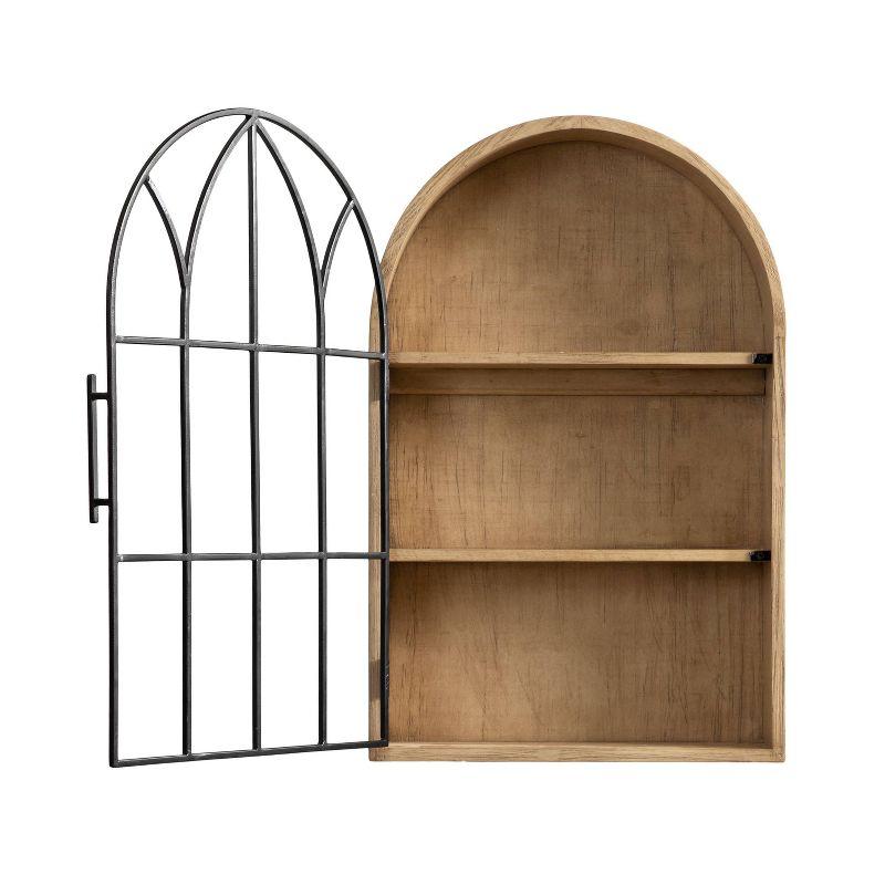Kate & Laurel All Things Decor 16"x5"x24" Megara Arched Wall Mounted Cabinet Natural: Vintage Style, Iron Metal Door, 3 Shelves