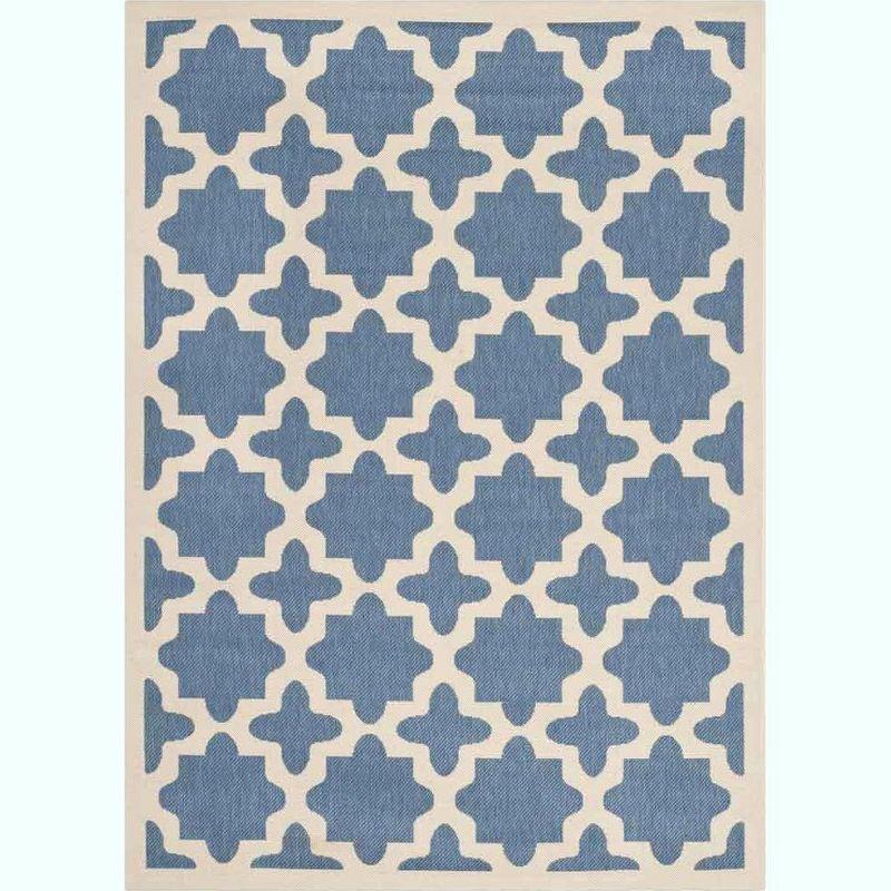 Blue and Beige Synthetic 79" Rectangular Indoor/Outdoor Rug