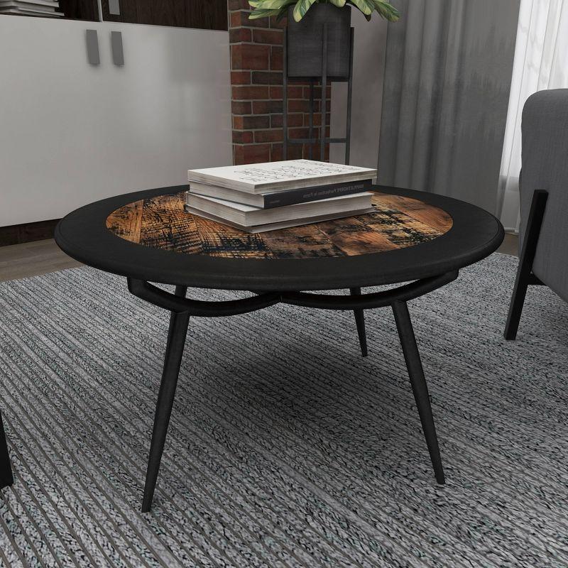 30" Gray Round Wood and Metal Coffee Table