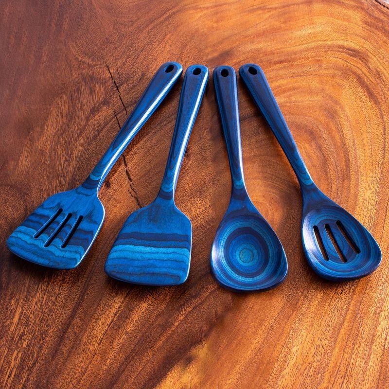 Baltique Malta Blue Birch Wood 4-Piece Cooking Utensil Set