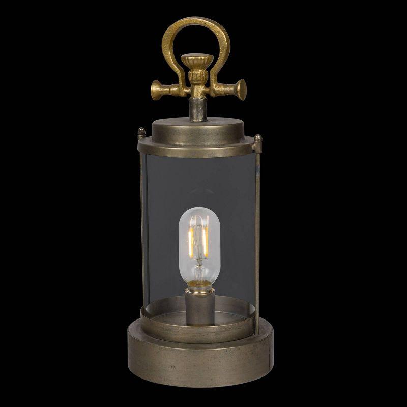 Vintage Gold Metal and Glass Lantern with LED Light