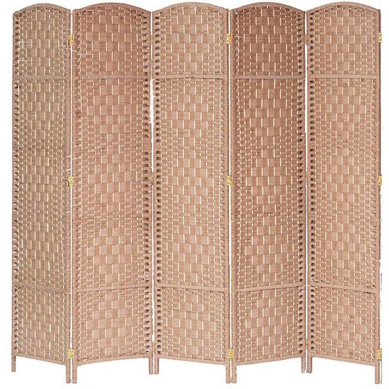 Natural 5-Panel Diamond Weave Bamboo Room Divider