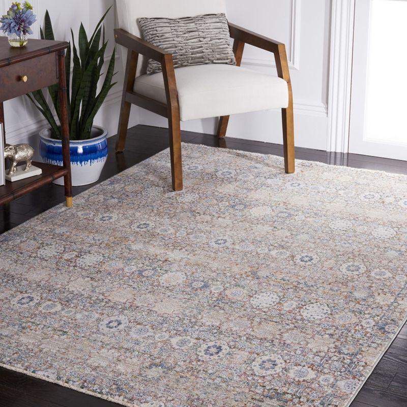 Ivory and Blue Hand-Knotted Viscose 9' x 12' Area Rug