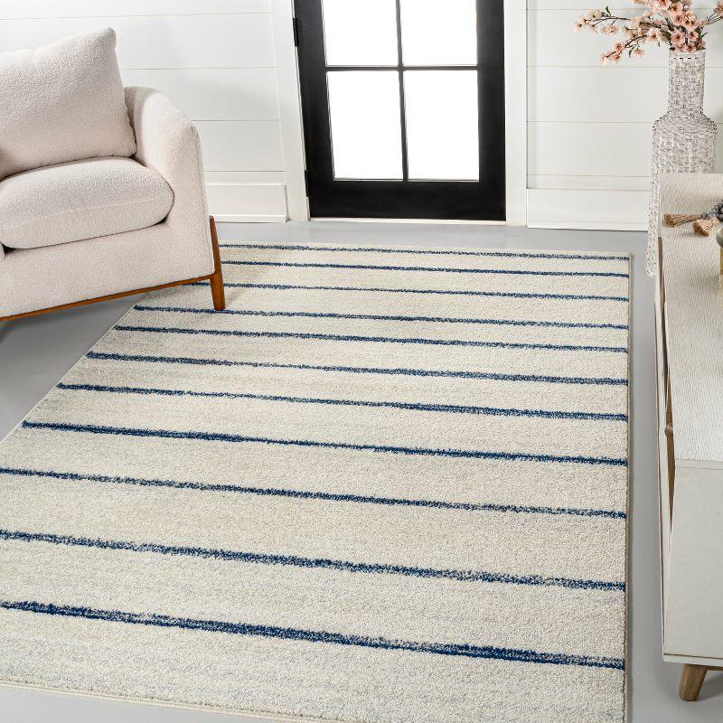 Cream and Navy Stripe Synthetic 4' x 6' Area Rug