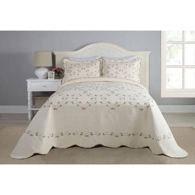 King Pink Cotton Reversible Embroidered Bedspread