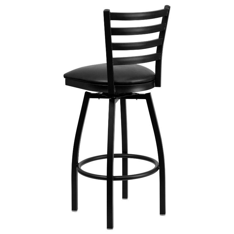 Essential Swivel Black Vinyl & Metal Barstool with Ladder Back