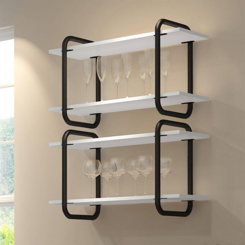 Modern Floating Wall Shelves White - Techni Mobili: 2-Tier, Steel Frame, Decorative Storage