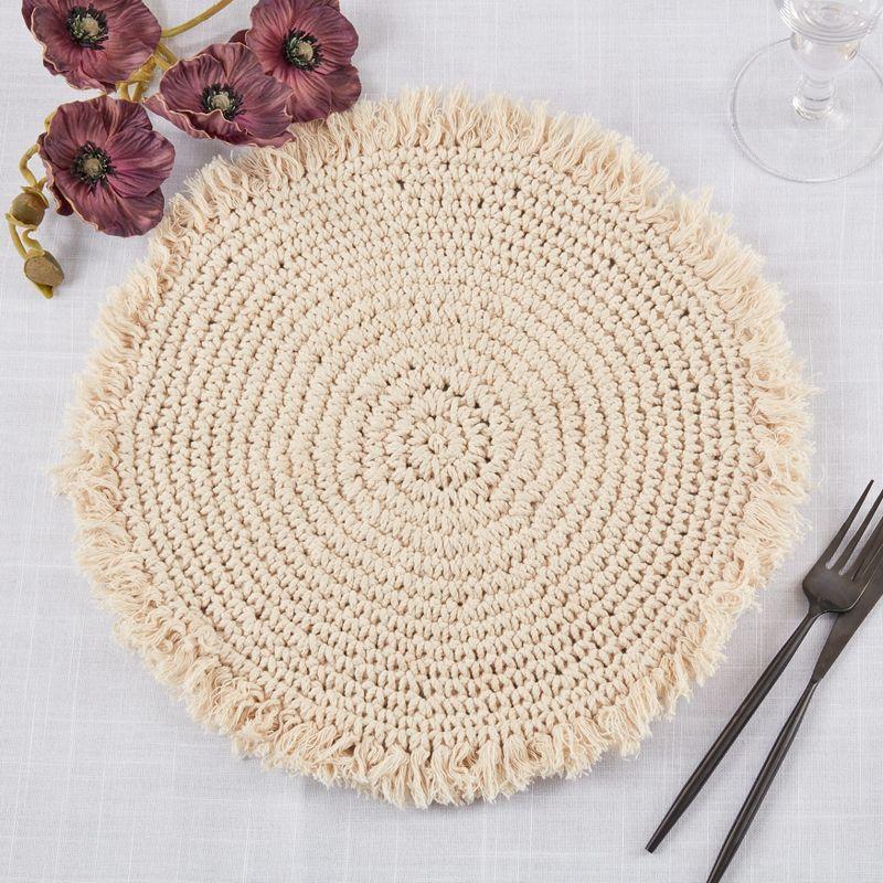 Saro Lifestyle Saro Lifestyle Macrame Placemats with Plain Design (Set of 4), Beige