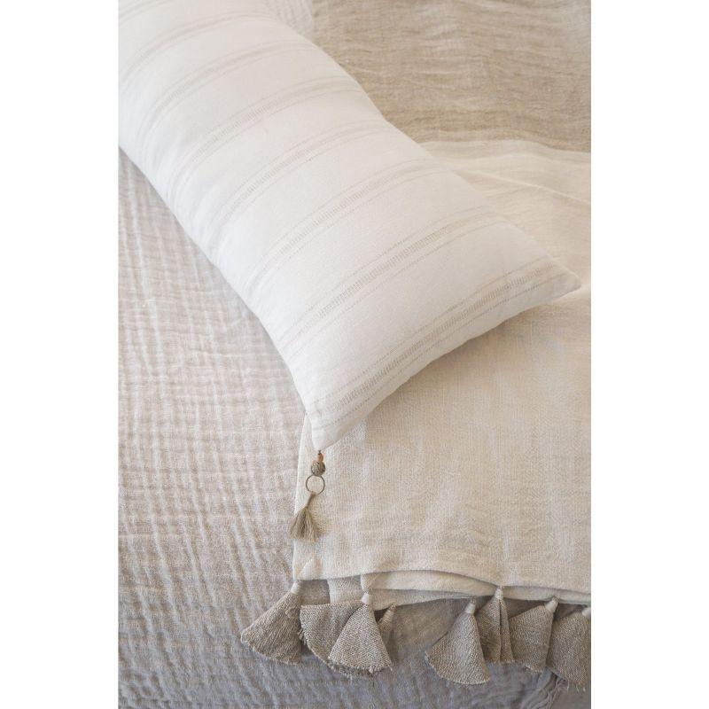 White with Beige Stripes Linen Pillow 13x30