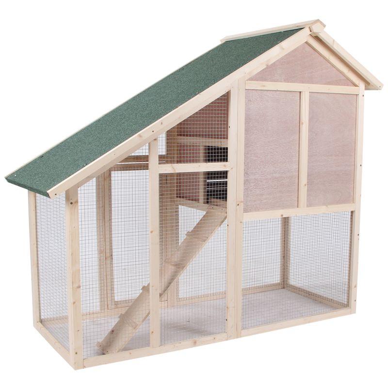 PawHut 55" L 2-Tier Wooden Rabbit Hutch Bunny Cage Small Animal House with Ramp, Waterproof Roof, Removable Tray and Outdoor Run