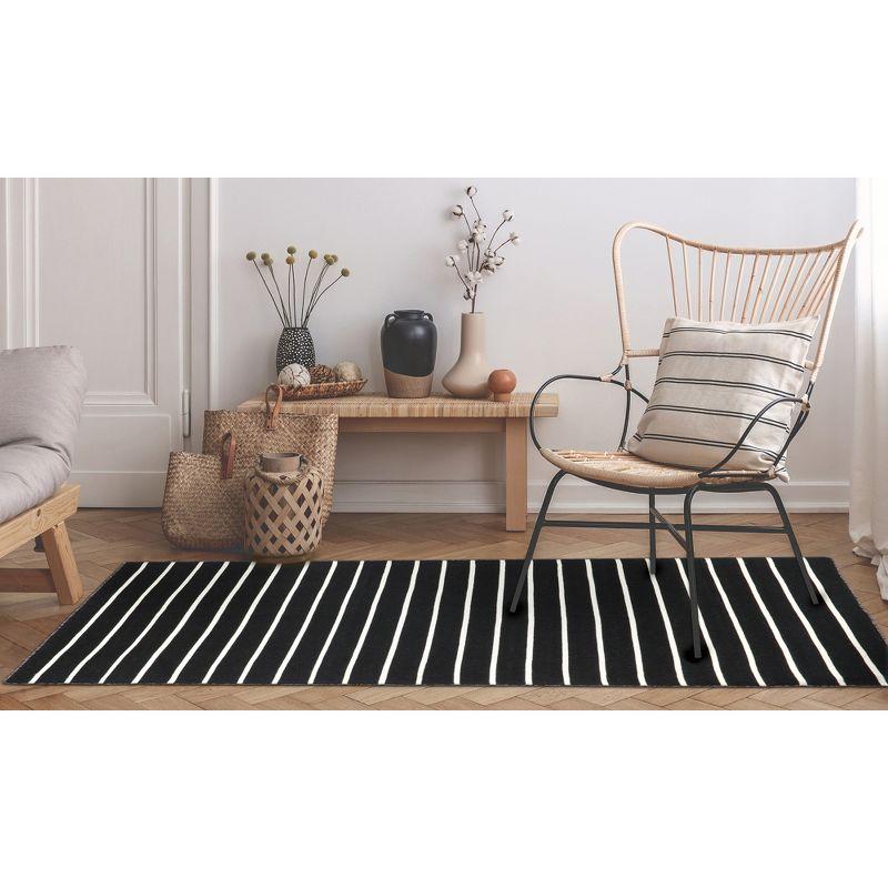 Sleek Serenity Black Stripe 5' x 7' Reversible Synthetic Rug