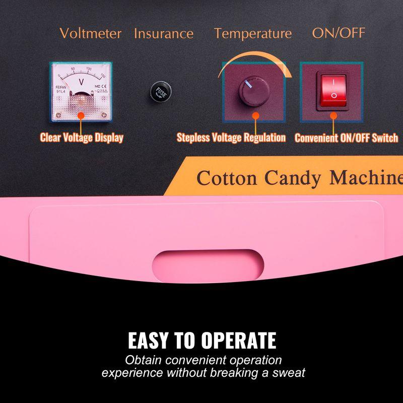 VEVOR Electric Cotton Candy Machine with Cart, 1000W Commercial Floss Maker with Stainless Steel Bowl, Sugar Scoop and Drawer, Pink