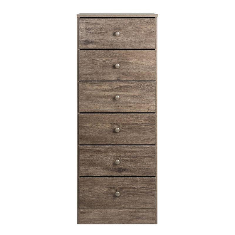 Astrid 6 Drawer Tall Chest Drifted Gray - Prepac: Space-Saving Storage for Small Rooms