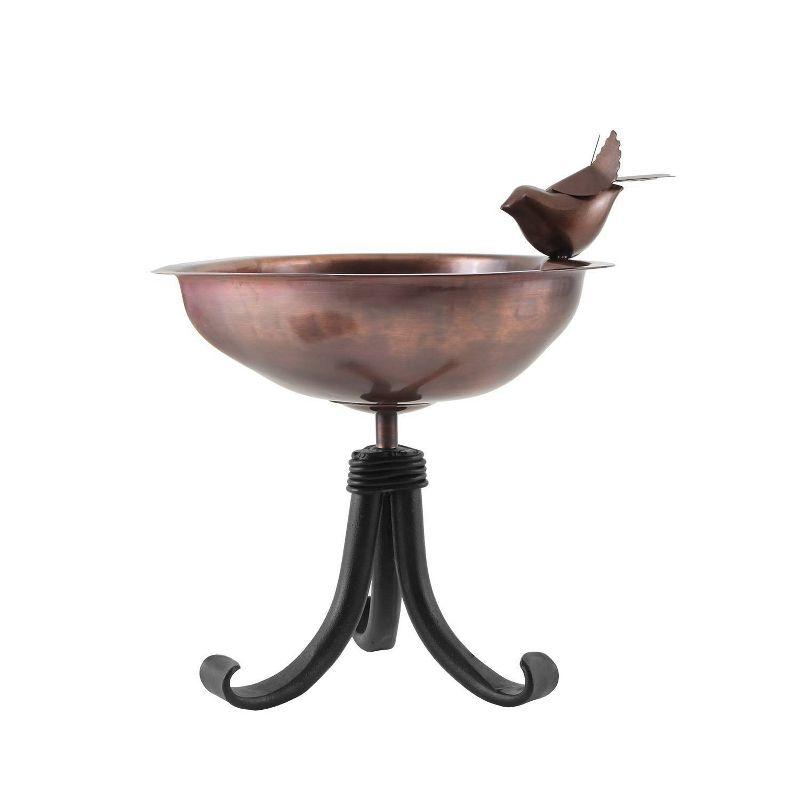 11.2" Heart Shaped Copper-Plated Birdbath Bowl with Weather-Resistant Wrought Iron Stand: ACHLA Designs, No Assembly Required