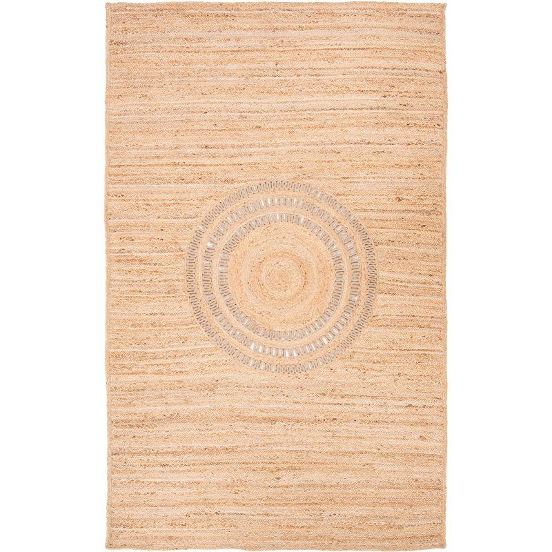 Hand-Knotted Beige Natural Fiber Rectangular Area Rug - 5'x8'