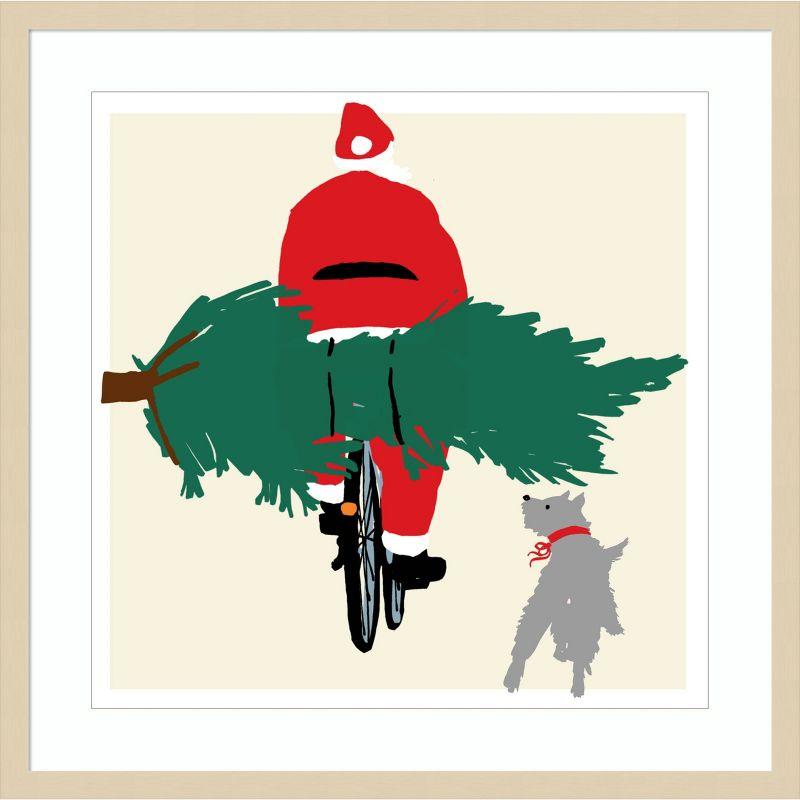 Spruced Up Santa on Bicycle with Evergreen Tree Framed Print