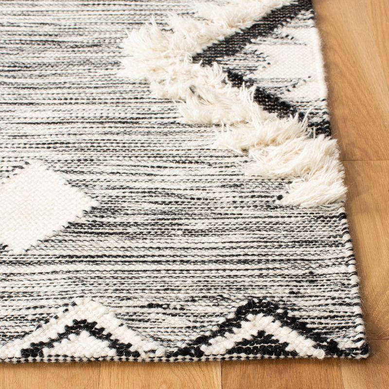 Hand-Knotted Elegance Black and Ivory Wool Runner Rug - 27" x 8"